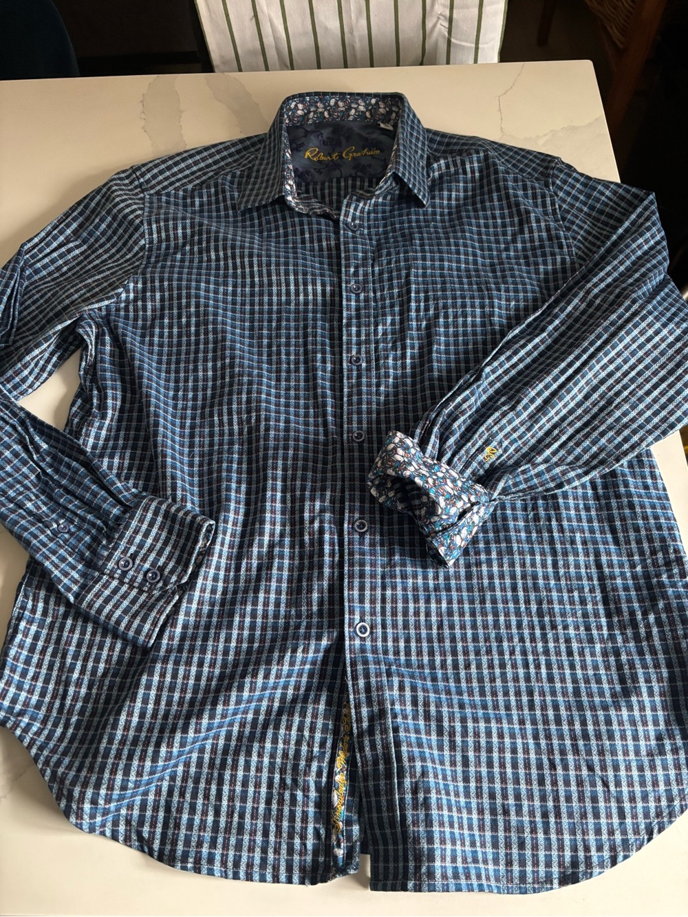 Robert Graham Blue and Black Checked Long-Sleeve Button-Down Shirt